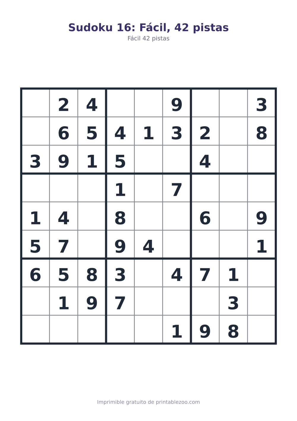 Sudoku 16: Fácil, 42 pistas