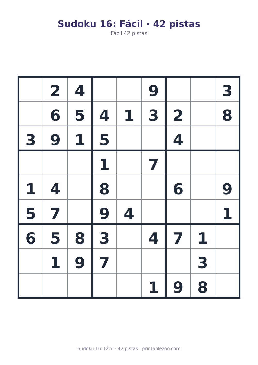Prévia pronta para imprimir: Sudoku 16: Fácil · 42 pistas, catálogo nº 210216