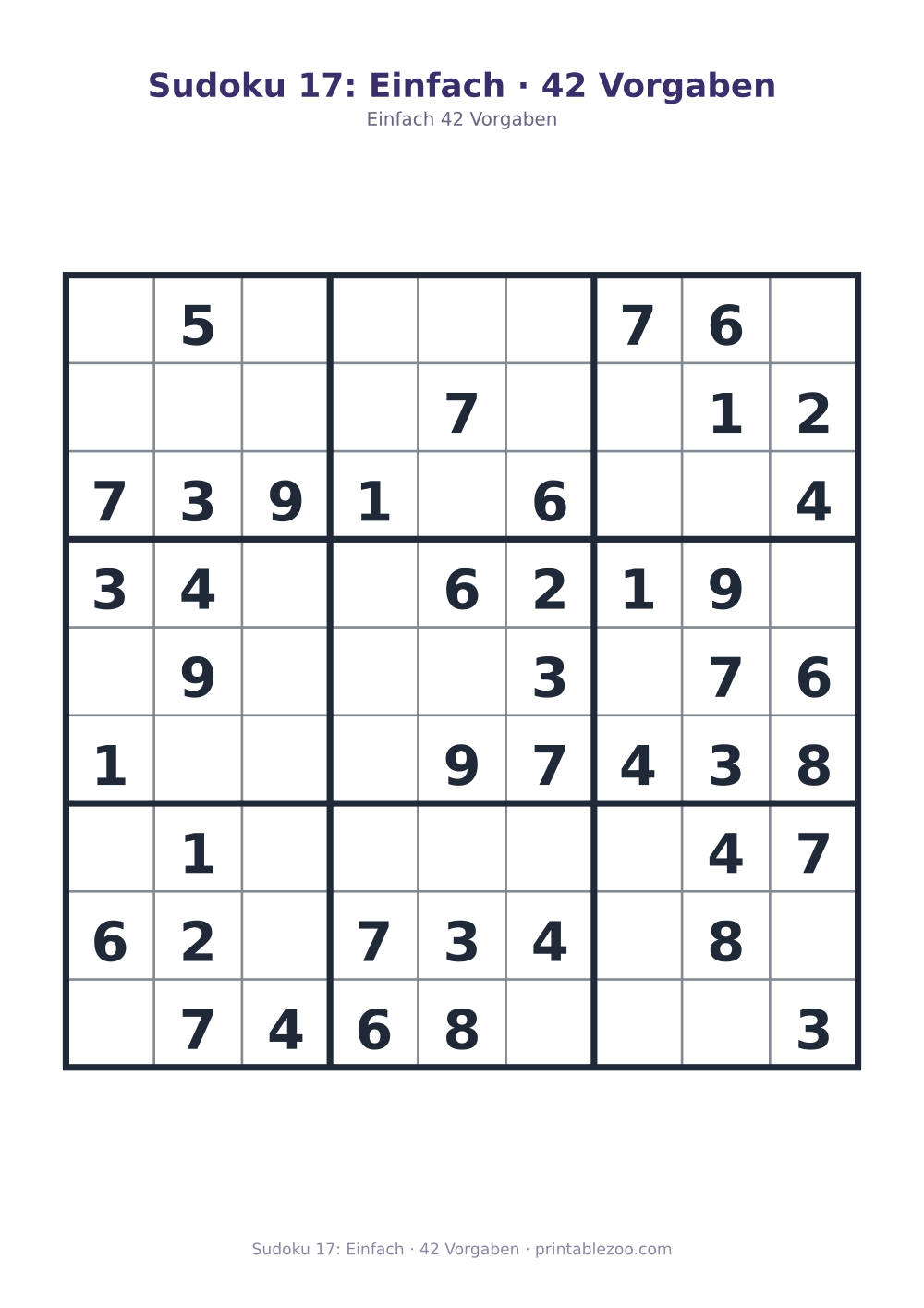 Sudoku 17: Einfach · 42 Vorgaben als druckfertige Vorschau, Katalognummer 210217