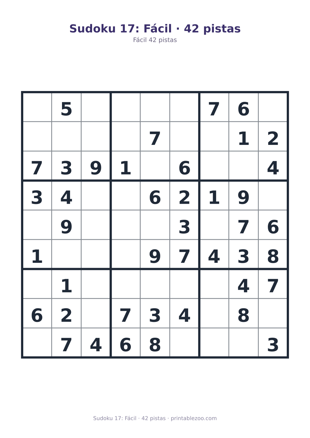 Prévia pronta para imprimir: Sudoku 17: Fácil · 42 pistas, catálogo nº 210217