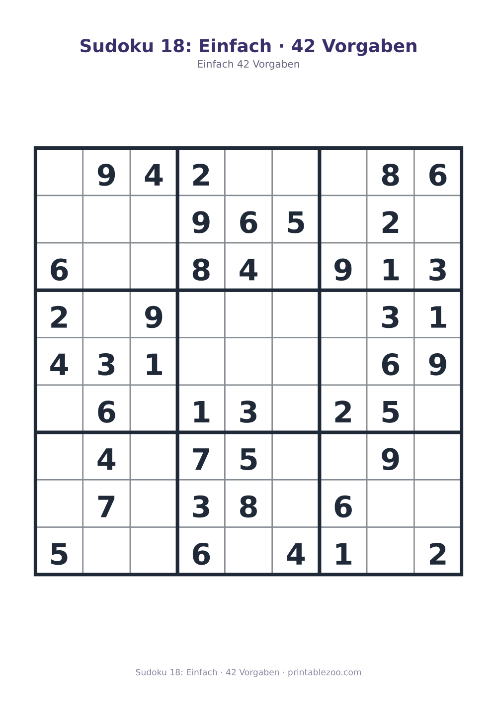 Sudoku 18: Einfach · 42 Vorgaben als druckfertige Vorschau, Katalognummer 210218