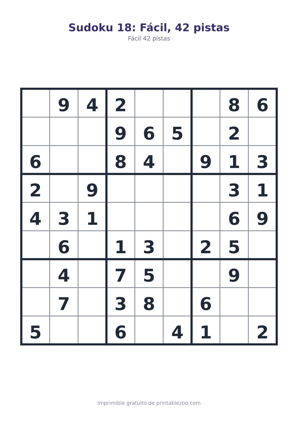 Sudoku 18: Fácil, 42 pistas