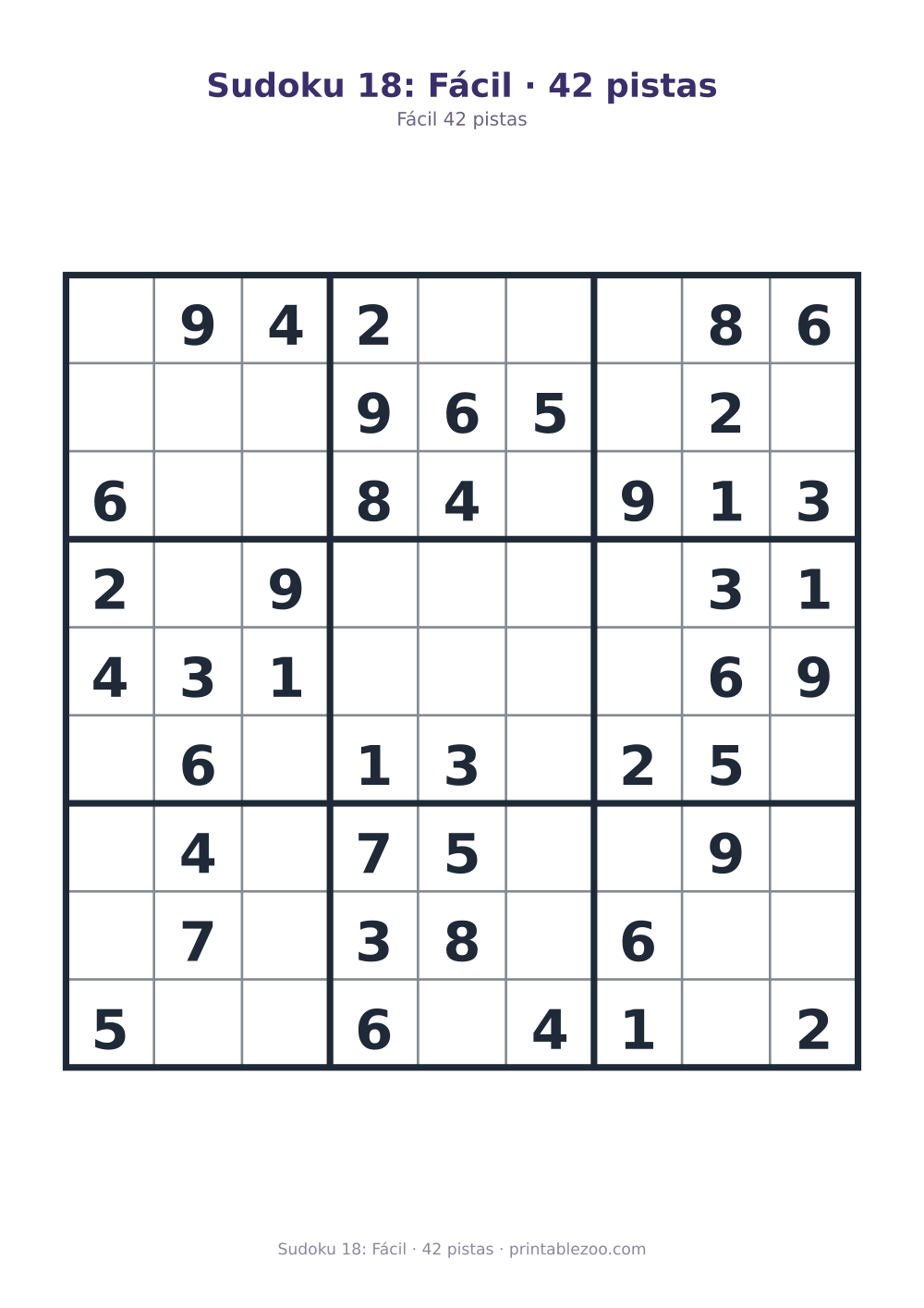 Prévia pronta para imprimir: Sudoku 18: Fácil · 42 pistas, catálogo nº 210218