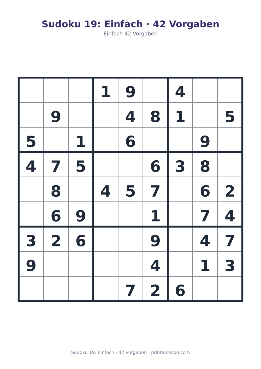Sudoku 19: Einfach · 42 Vorgaben als druckfertige Vorschau, Katalognummer 210219