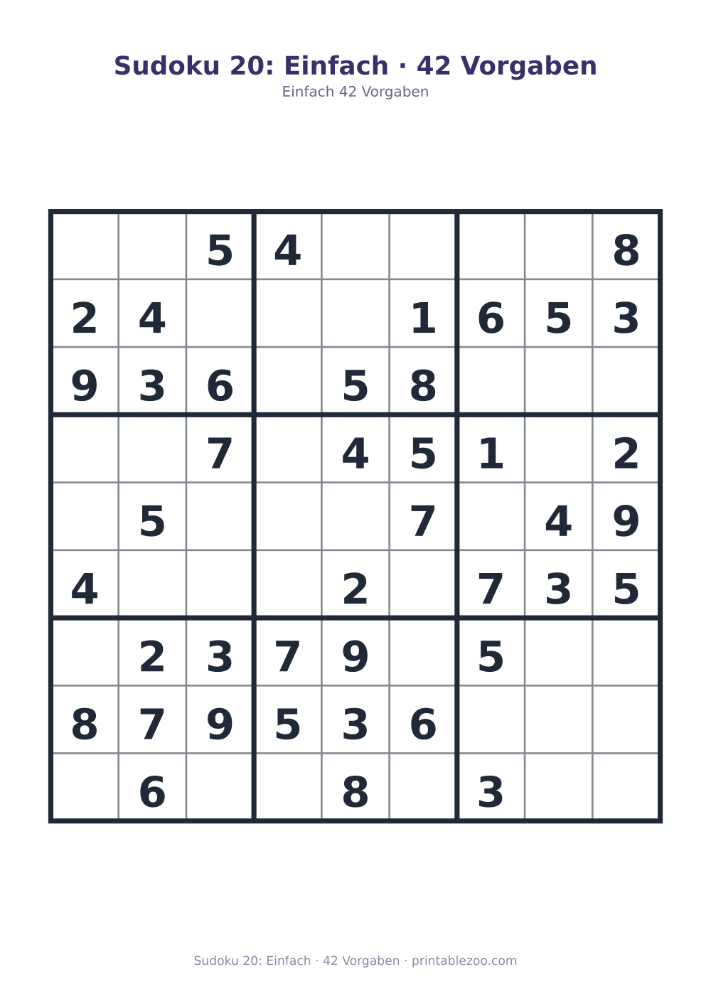 Sudoku 20: Einfach · 42 Vorgaben als druckfertige Vorschau, Katalognummer 210220