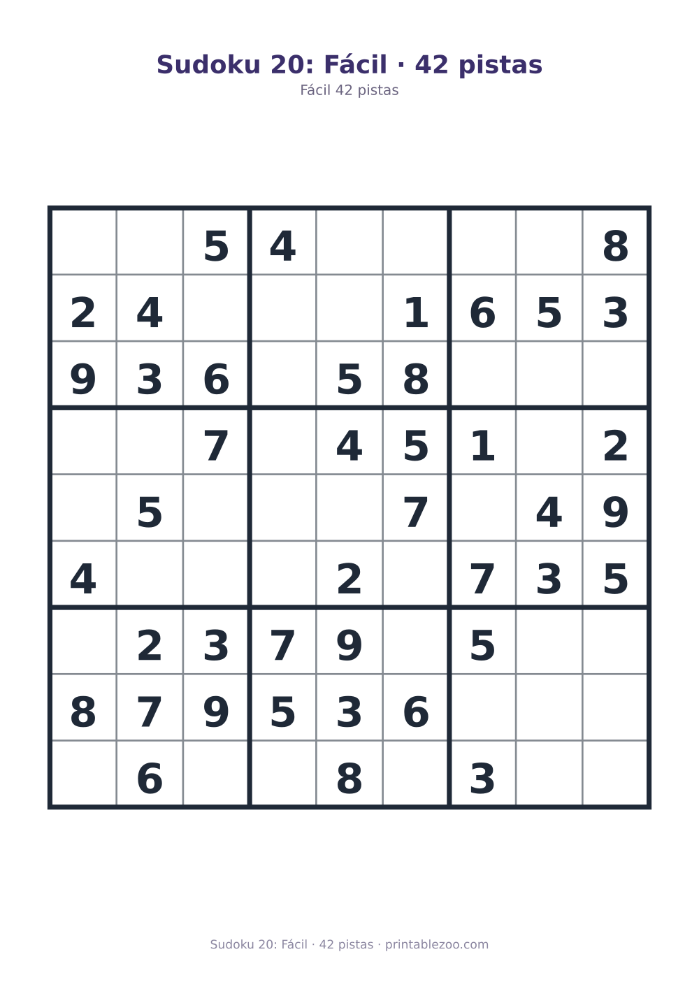 Prévia pronta para imprimir: Sudoku 20: Fácil · 42 pistas, catálogo nº 210220