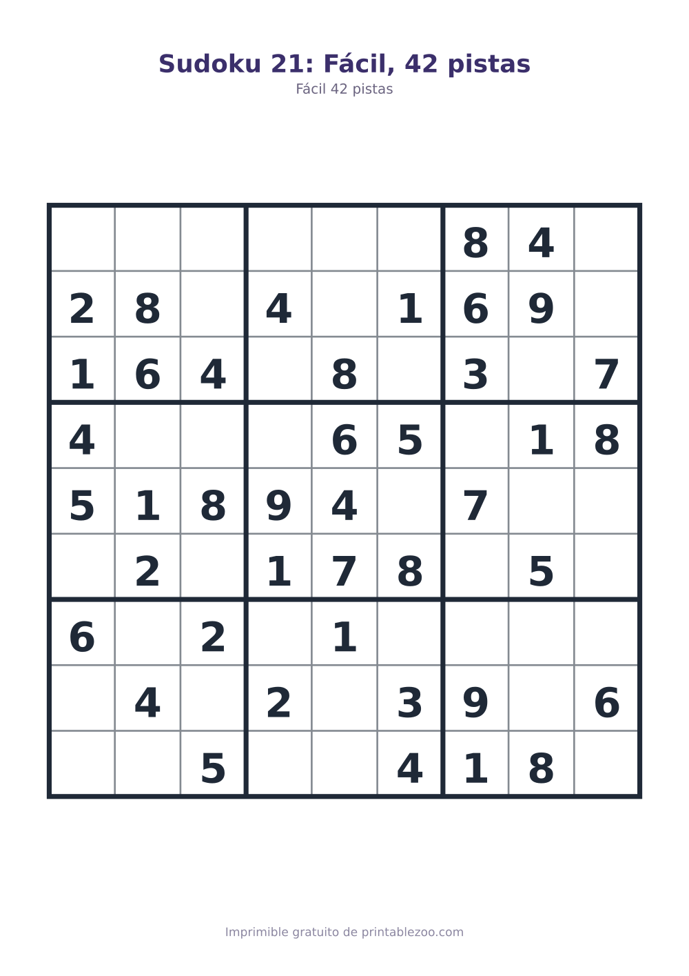 Sudoku 21: Fácil, 42 pistas