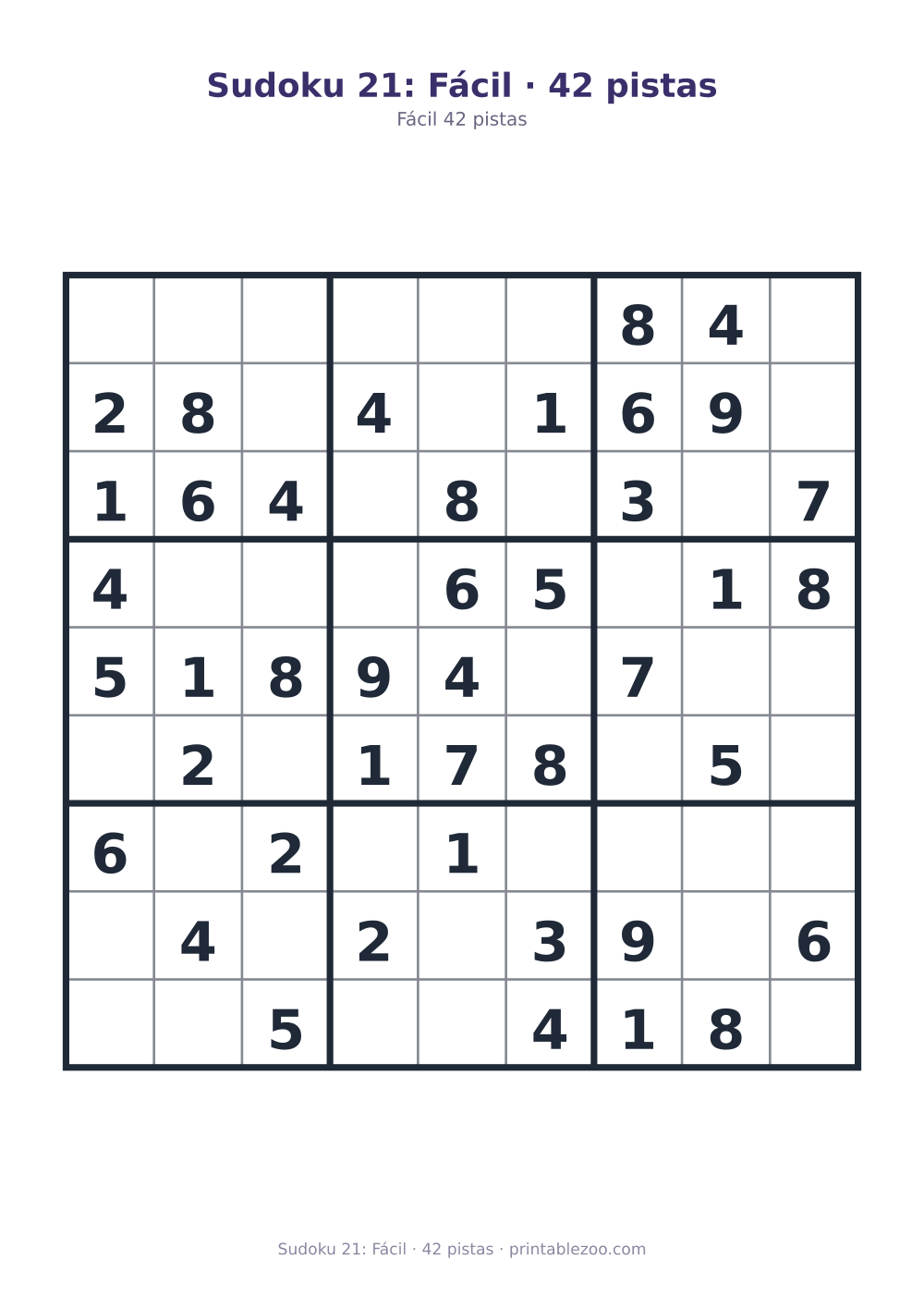 Prévia pronta para imprimir: Sudoku 21: Fácil · 42 pistas, catálogo nº 210221
