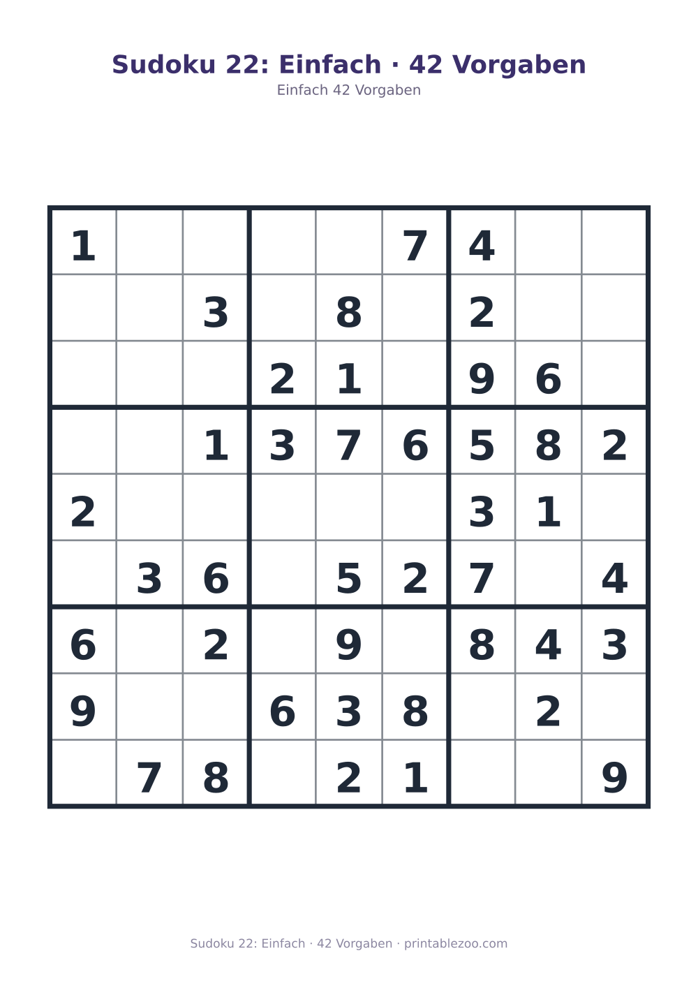 Sudoku 22: Einfach · 42 Vorgaben als druckfertige Vorschau, Katalognummer 210222