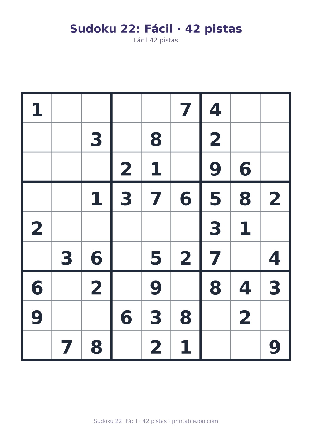 Prévia pronta para imprimir: Sudoku 22: Fácil · 42 pistas, catálogo nº 210222