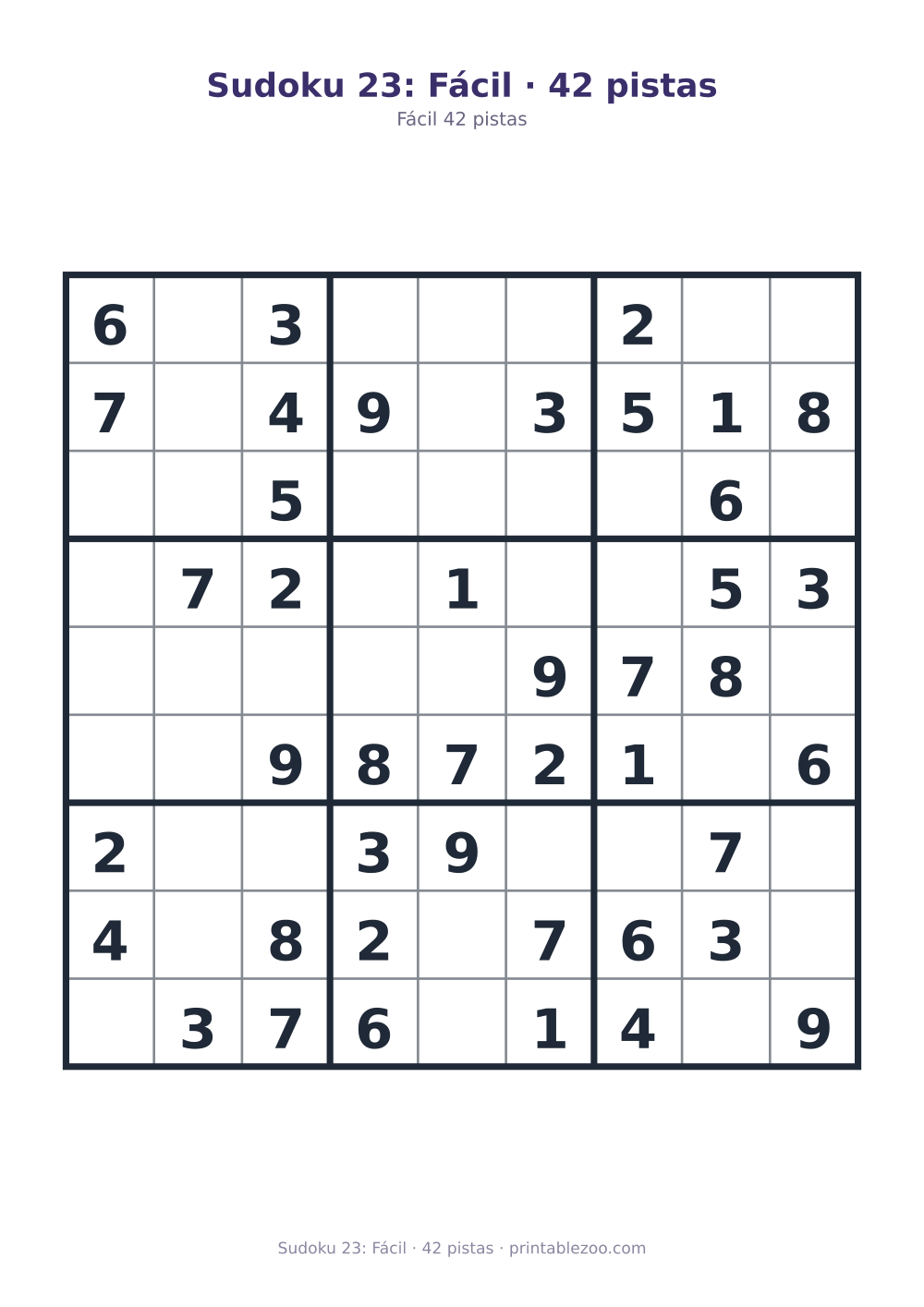 Prévia pronta para imprimir: Sudoku 23: Fácil · 42 pistas, catálogo nº 210223