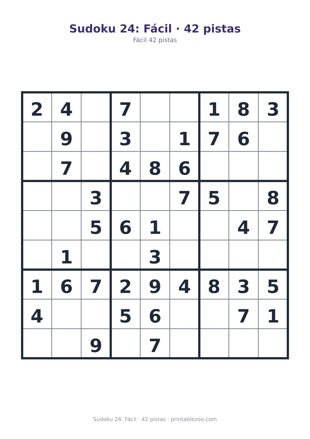 Prévia pronta para imprimir: Sudoku 24: Fácil · 42 pistas, catálogo nº 210224