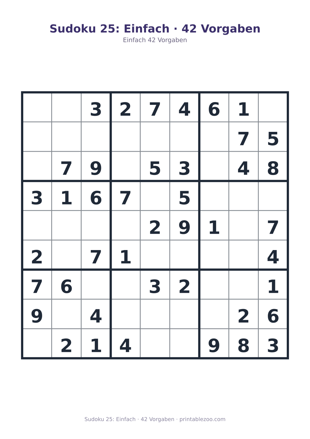 Sudoku 25: Einfach · 42 Vorgaben als druckfertige Vorschau, Katalognummer 210225