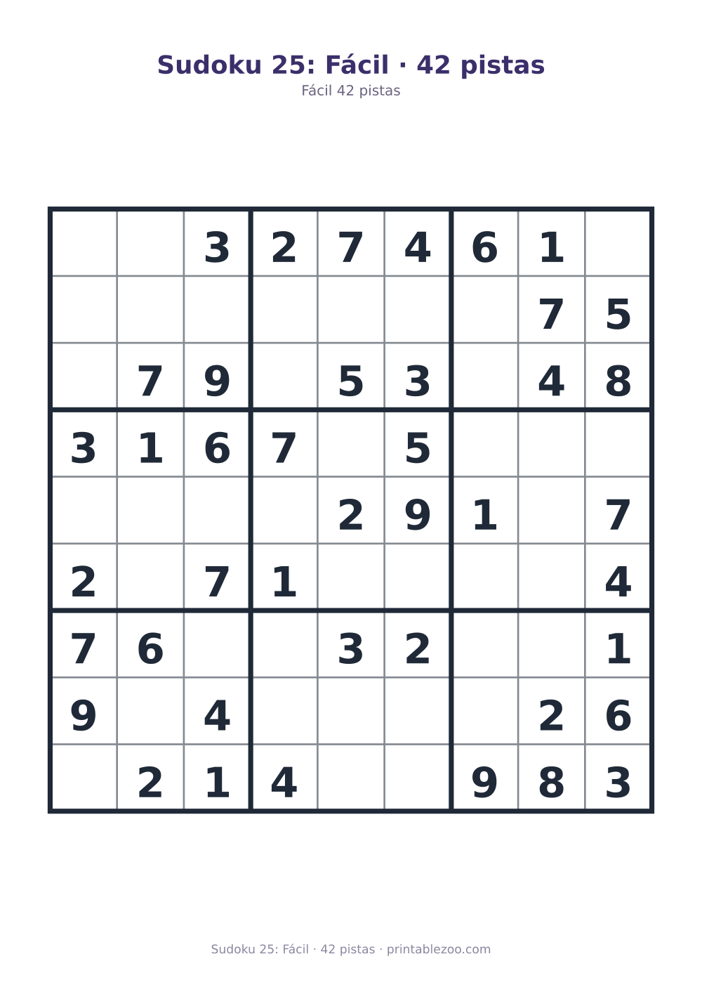 Prévia pronta para imprimir: Sudoku 25: Fácil · 42 pistas, catálogo nº 210225