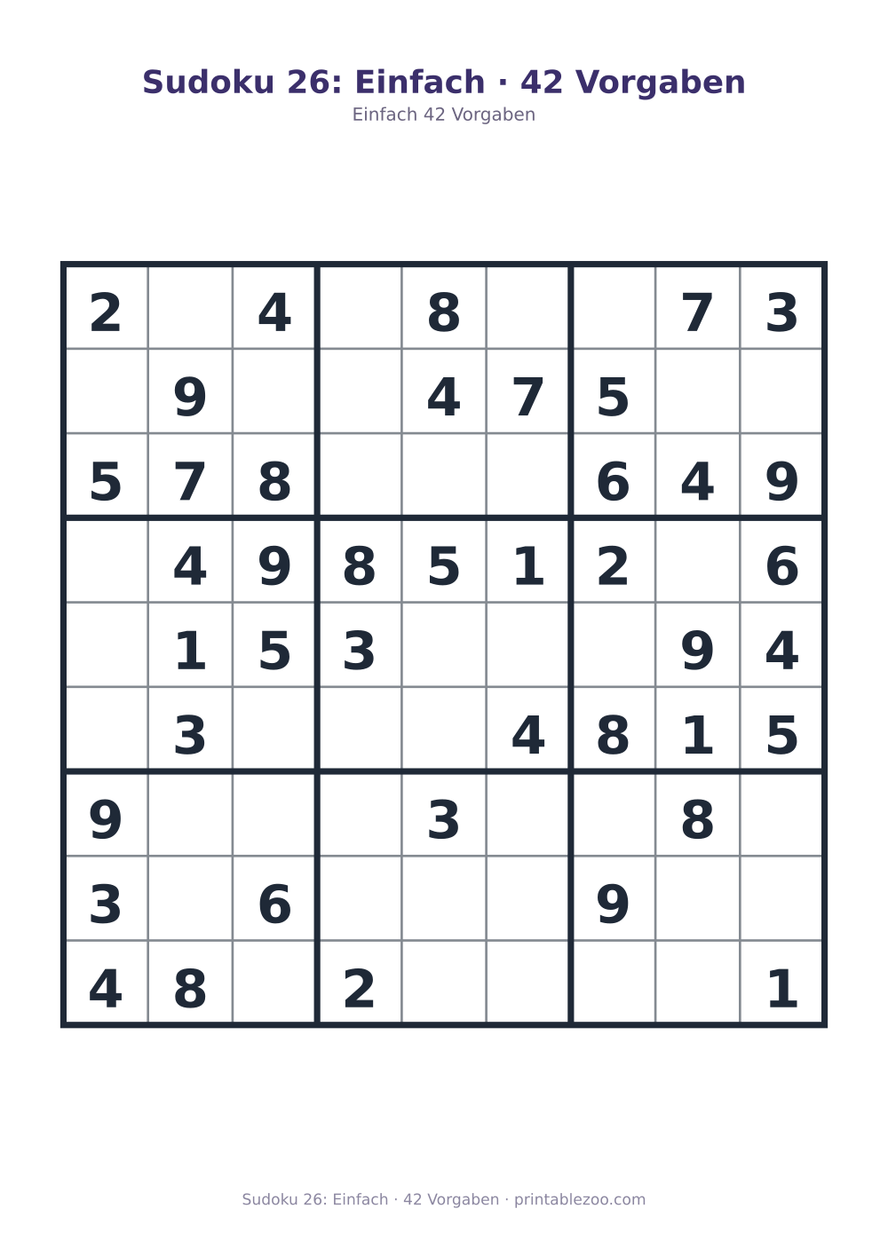 Sudoku 26: Einfach · 42 Vorgaben als druckfertige Vorschau, Katalognummer 210226