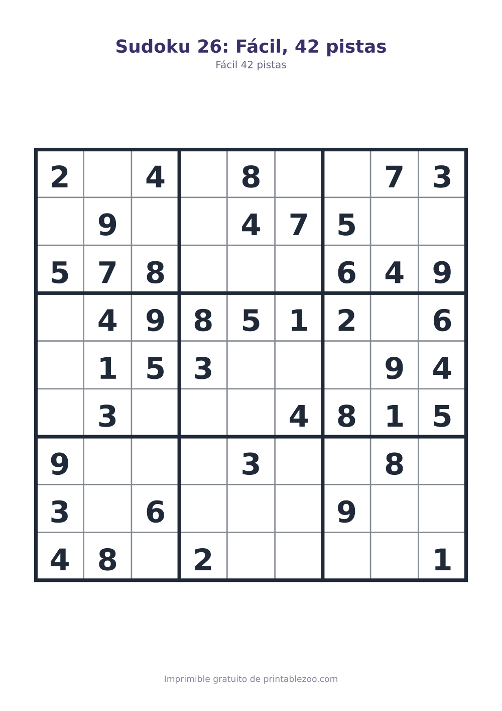 Sudoku 26: Fácil, 42 pistas