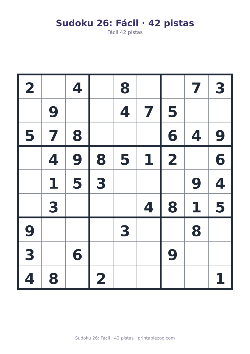 Prévia pronta para imprimir: Sudoku 26: Fácil · 42 pistas, catálogo nº 210226