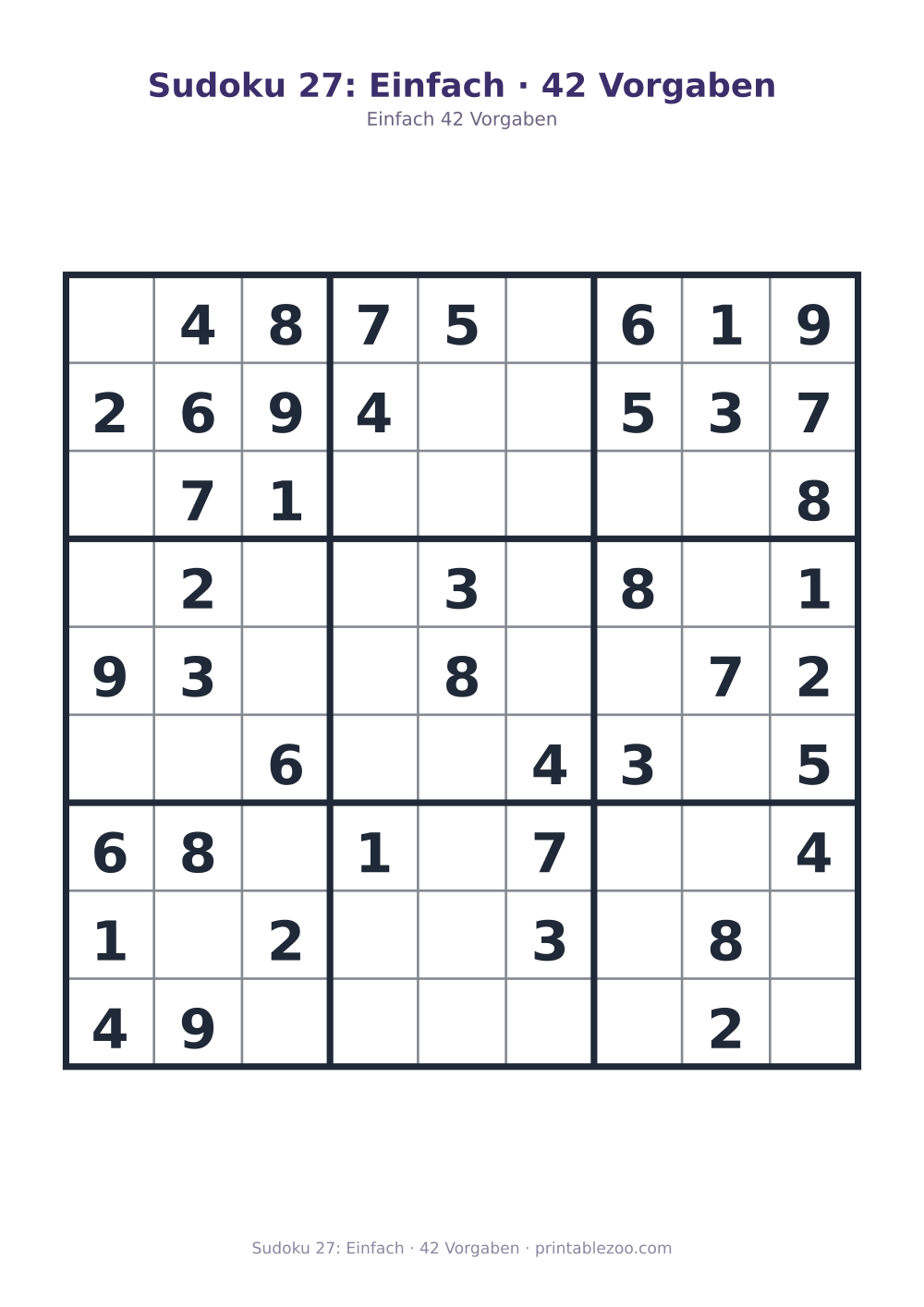 Sudoku 27: Einfach · 42 Vorgaben als druckfertige Vorschau, Katalognummer 210227