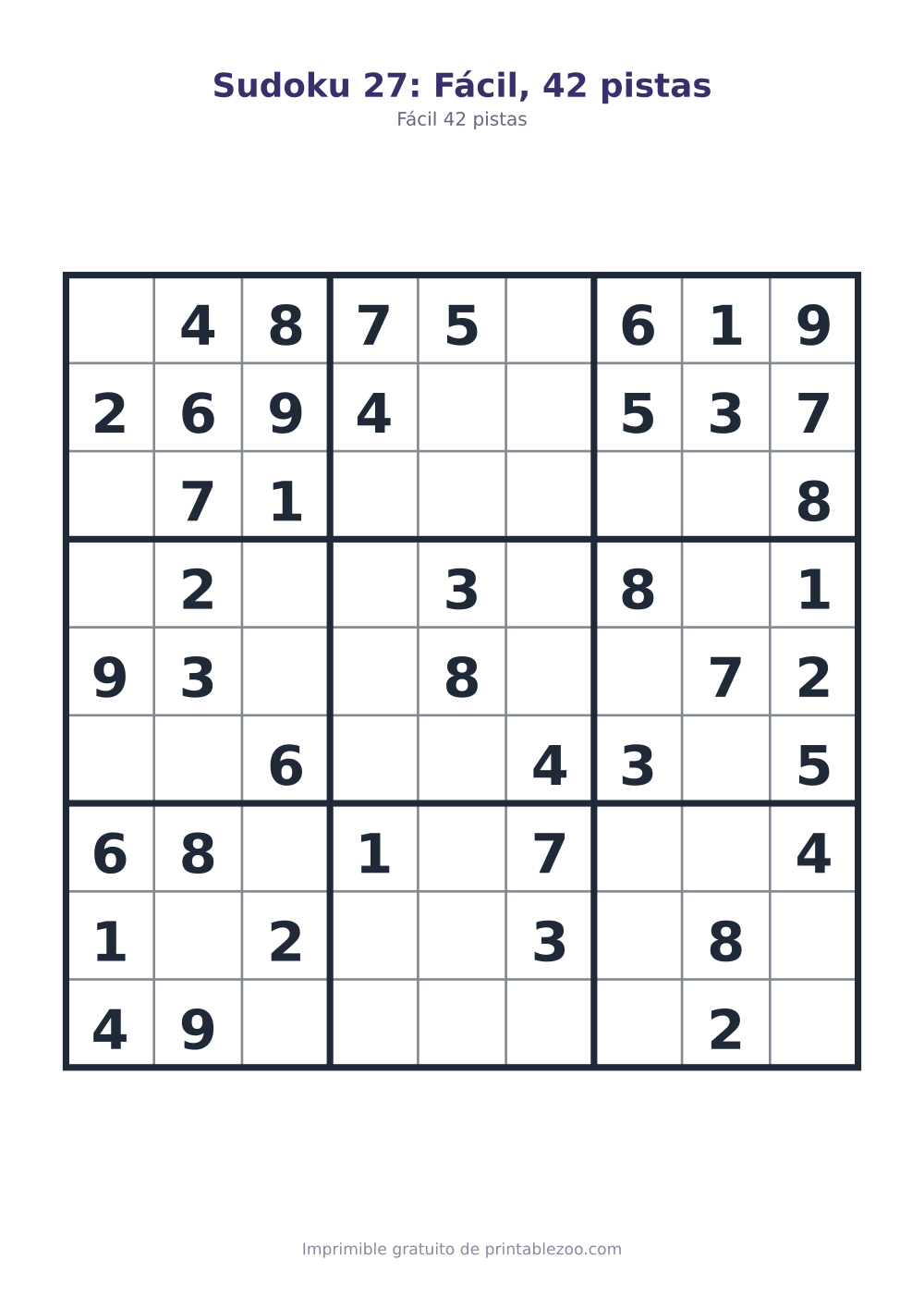 Sudoku 27: Fácil, 42 pistas