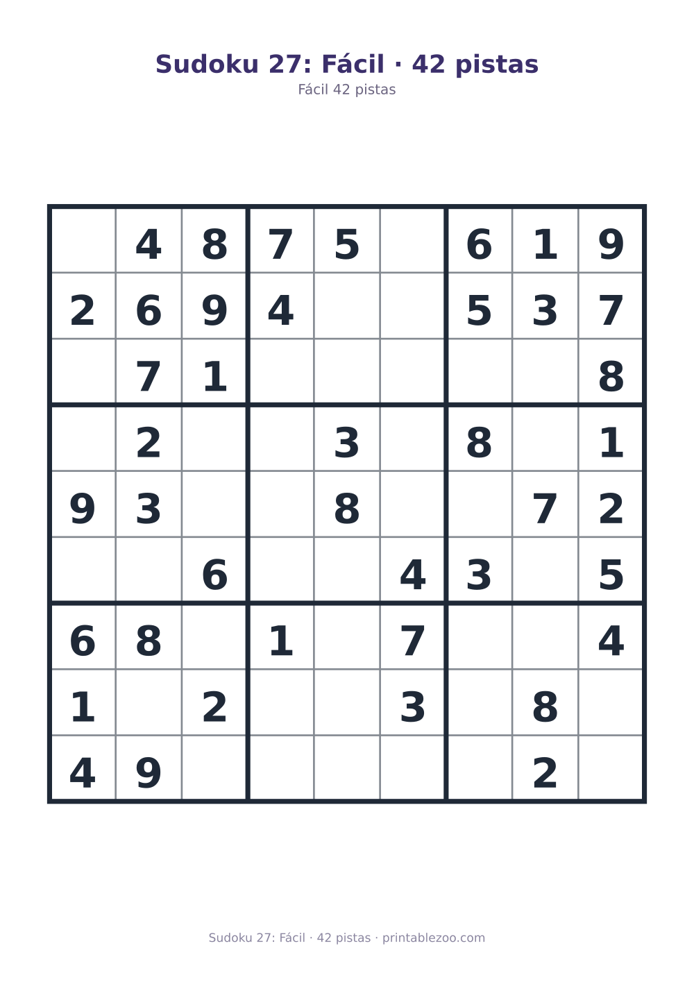 Prévia pronta para imprimir: Sudoku 27: Fácil · 42 pistas, catálogo nº 210227