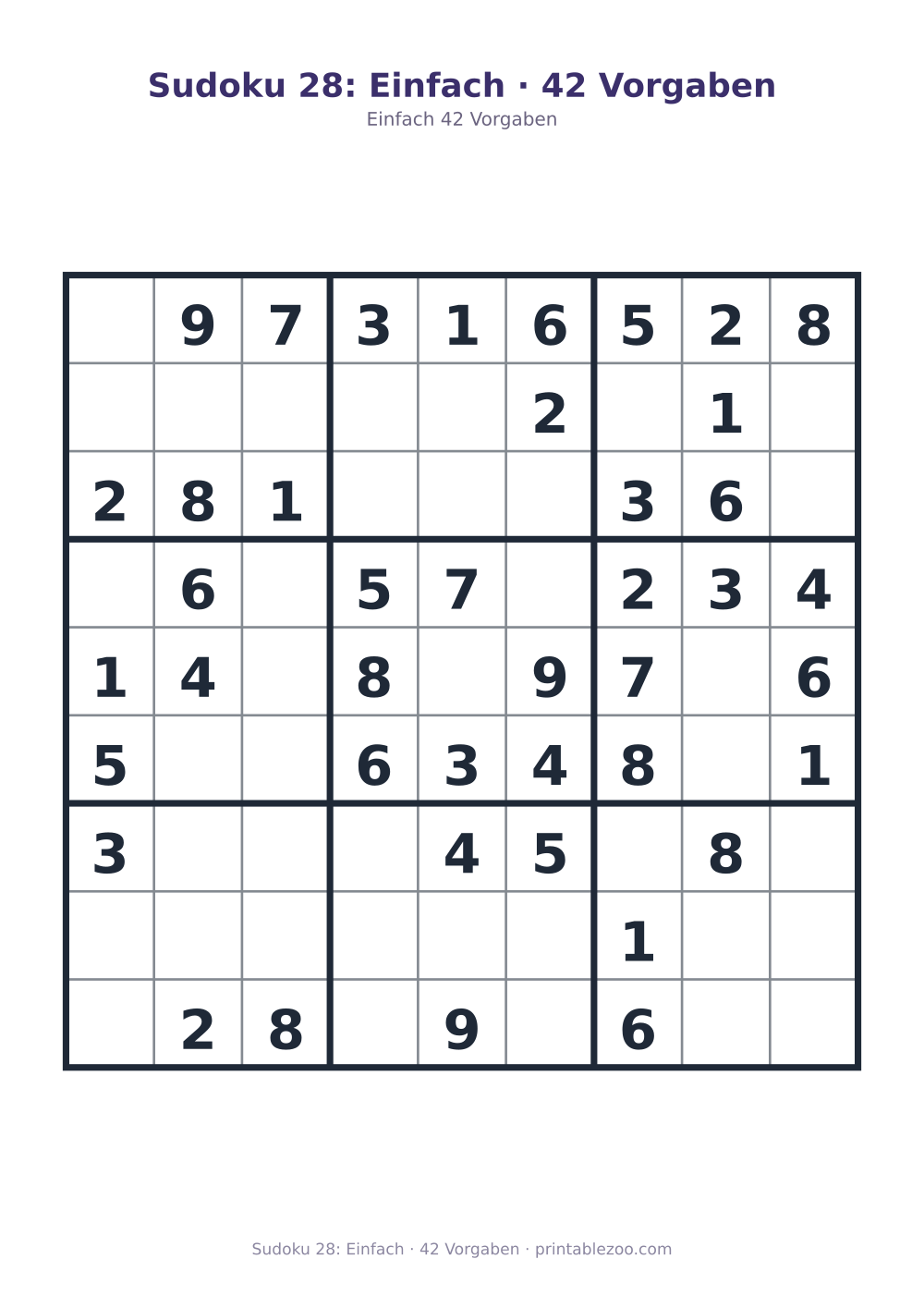 Sudoku 28: Einfach · 42 Vorgaben als druckfertige Vorschau, Katalognummer 210228