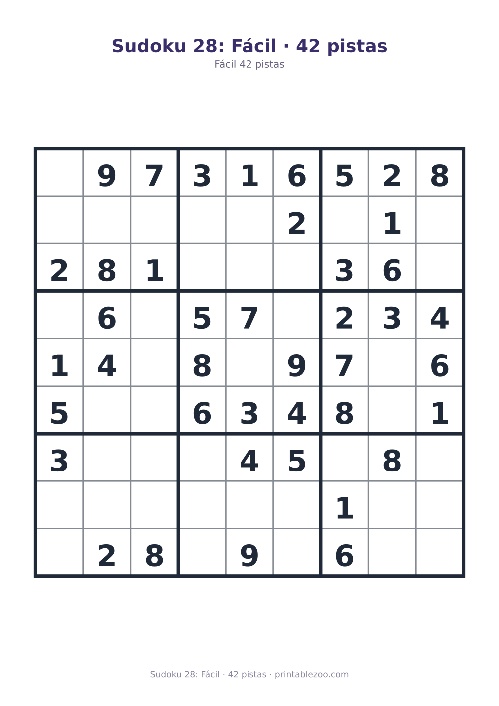 Prévia pronta para imprimir: Sudoku 28: Fácil · 42 pistas, catálogo nº 210228