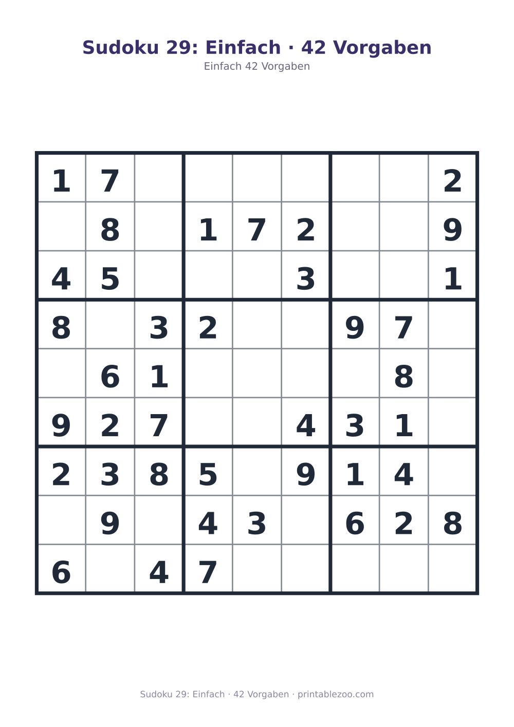 Sudoku 29: Einfach · 42 Vorgaben als druckfertige Vorschau, Katalognummer 210229