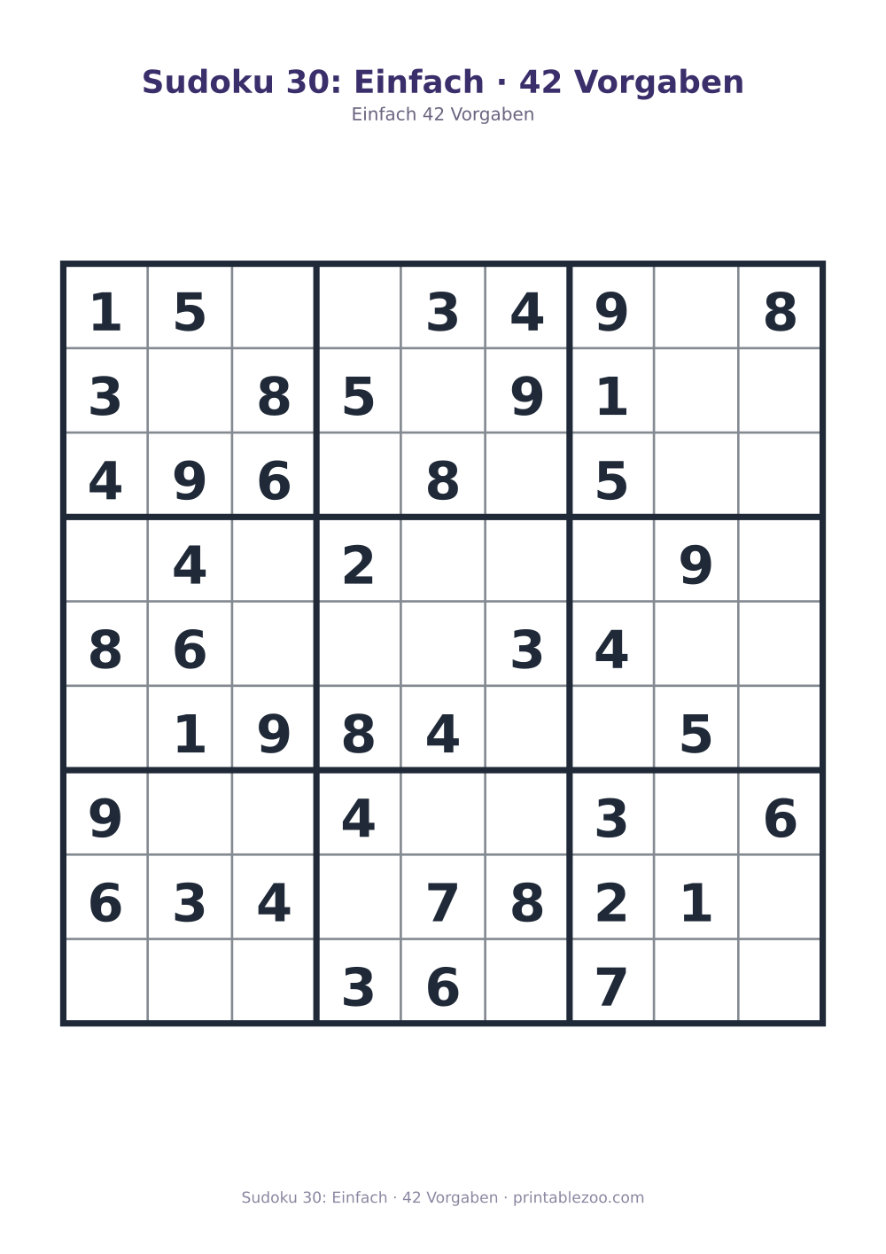 Sudoku 30: Einfach · 42 Vorgaben als druckfertige Vorschau, Katalognummer 210230