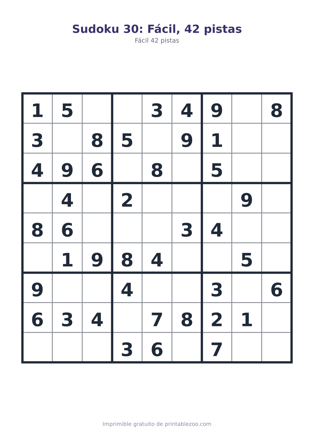Sudoku 30: Fácil, 42 pistas
