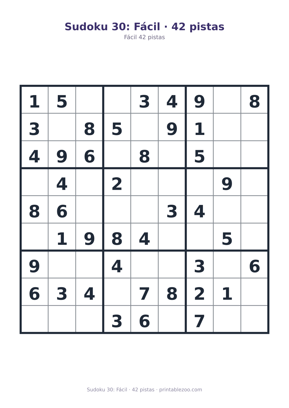 Prévia pronta para imprimir: Sudoku 30: Fácil · 42 pistas, catálogo nº 210230
