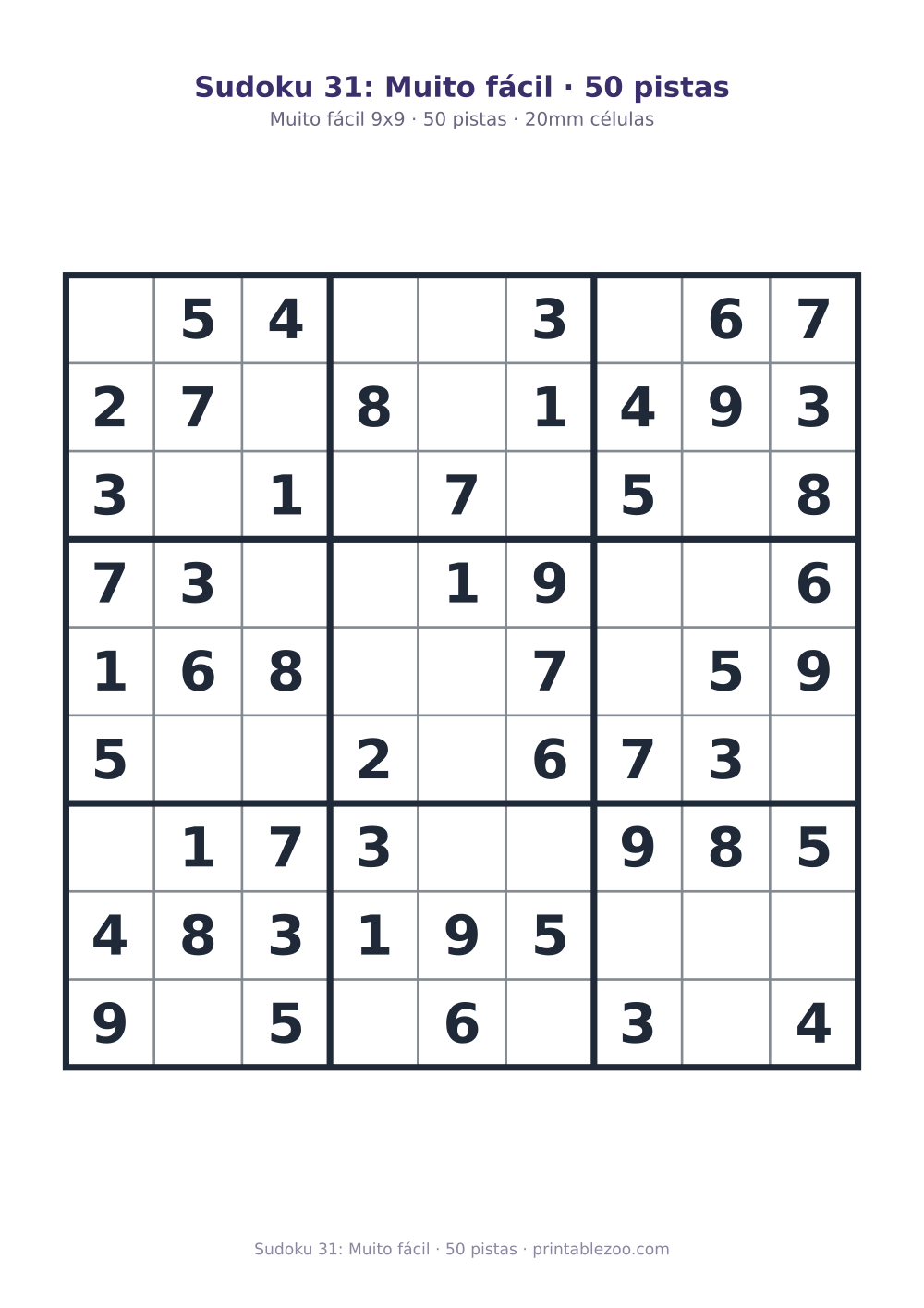 Prévia pronta para imprimir: Sudoku 31: Muito fácil · 50 pistas, catálogo nº 240101