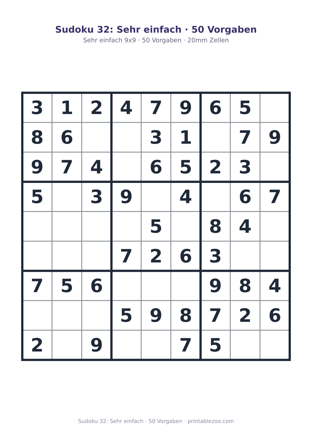 Sudoku 32: Sehr einfach · 50 Vorgaben als druckfertige Vorschau, Katalognummer 240102