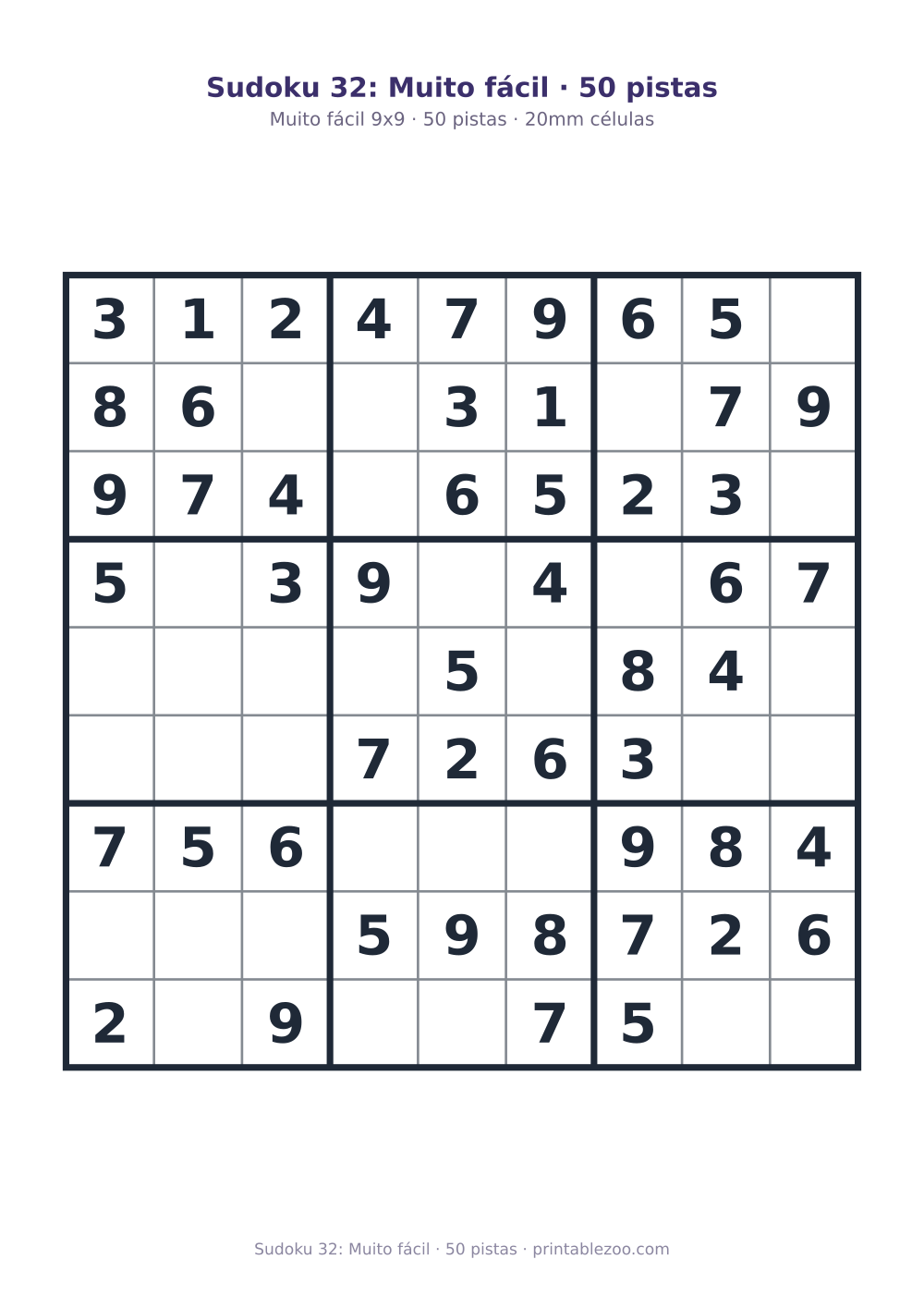Prévia pronta para imprimir: Sudoku 32: Muito fácil · 50 pistas, catálogo nº 240102