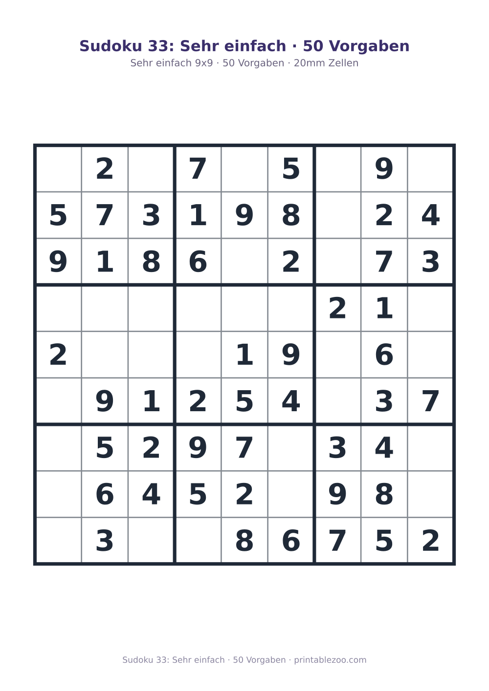 Sudoku 33: Sehr einfach · 50 Vorgaben als druckfertige Vorschau, Katalognummer 240103