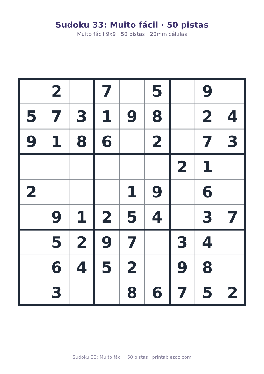 Prévia pronta para imprimir: Sudoku 33: Muito fácil · 50 pistas, catálogo nº 240103
