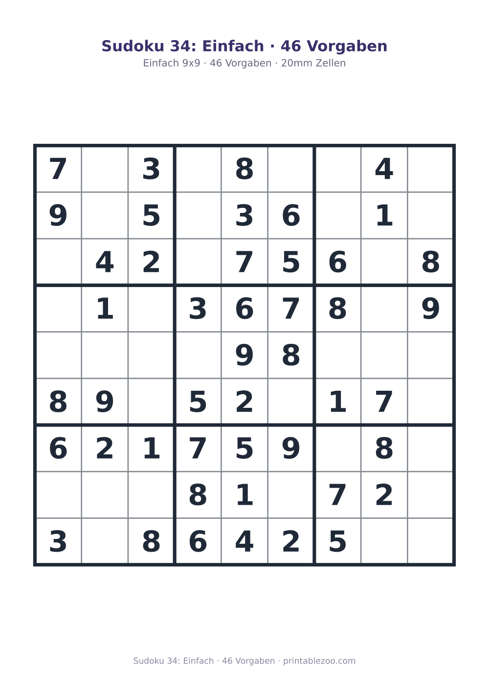 Sudoku 34: Einfach · 46 Vorgaben als druckfertige Vorschau, Katalognummer 240104