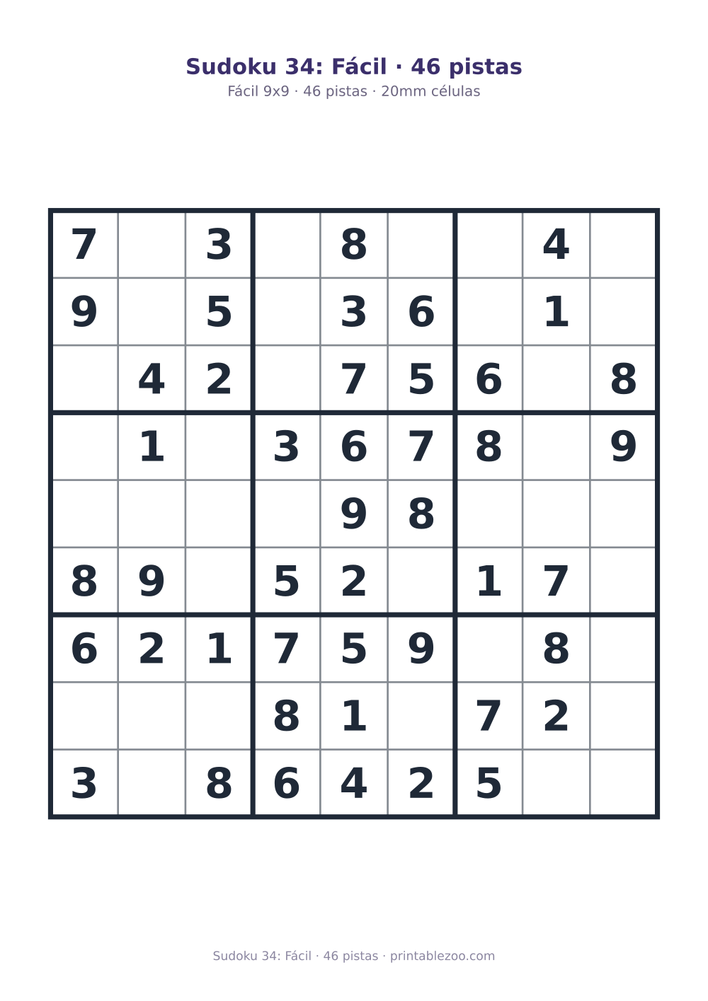 Prévia pronta para imprimir: Sudoku 34: Fácil · 46 pistas, catálogo nº 240104