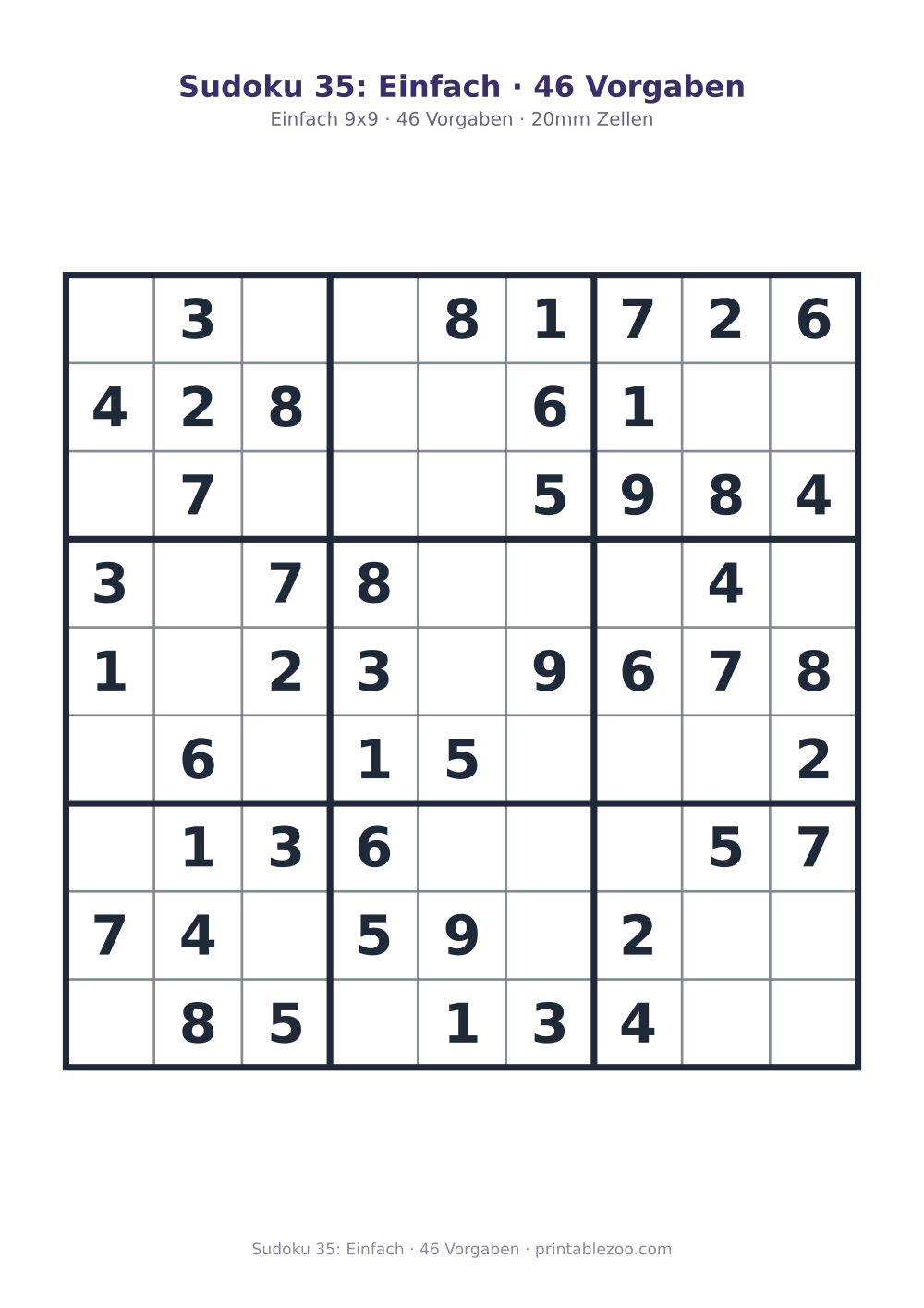Sudoku 35: Einfach · 46 Vorgaben als druckfertige Vorschau, Katalognummer 240105