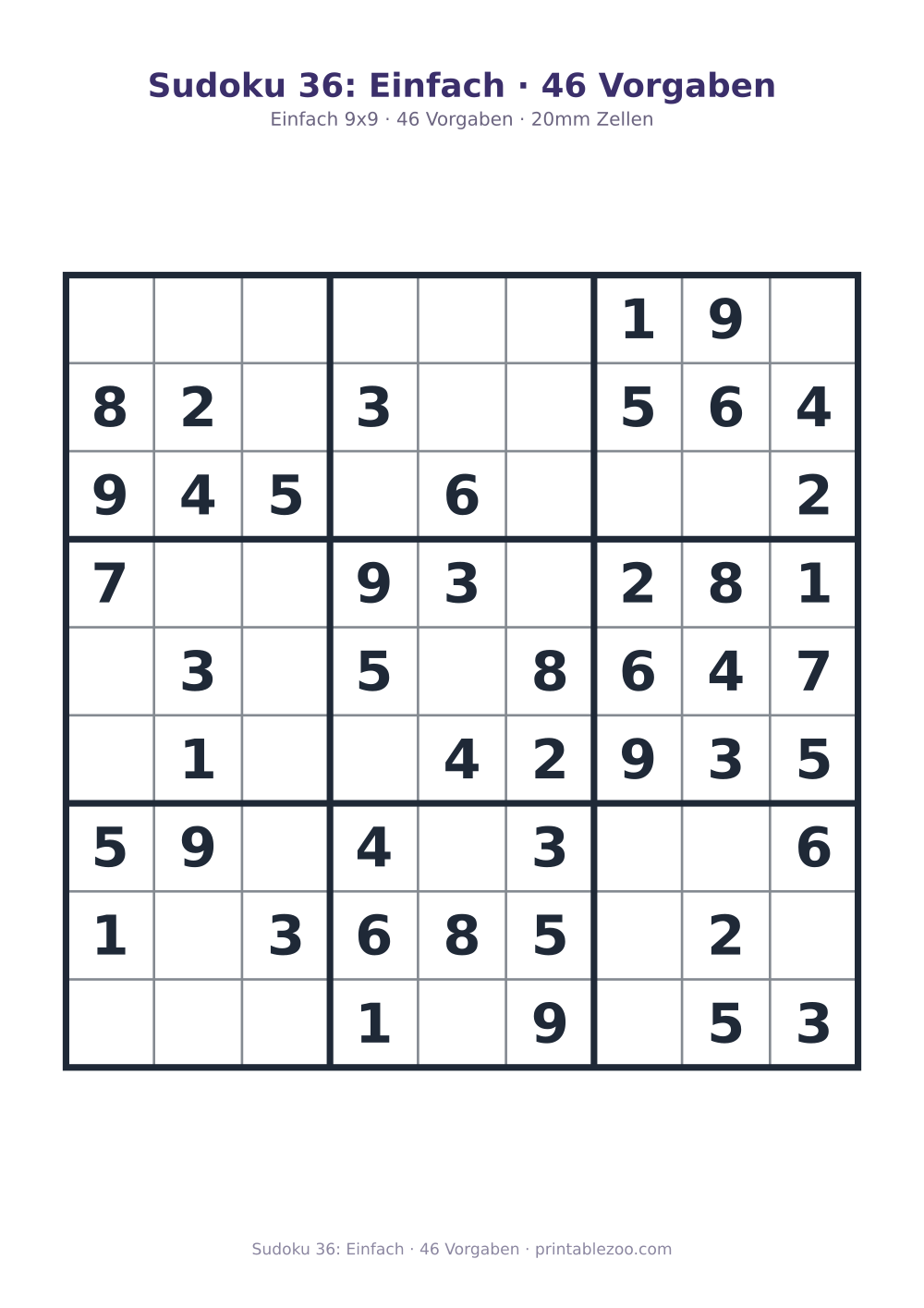 Sudoku 36: Einfach · 46 Vorgaben als druckfertige Vorschau, Katalognummer 240106