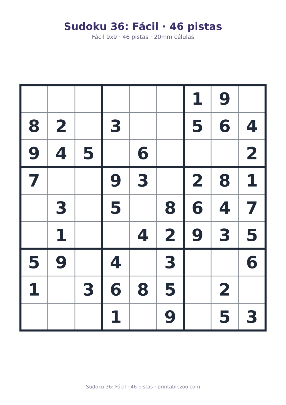 Prévia pronta para imprimir: Sudoku 36: Fácil · 46 pistas, catálogo nº 240106