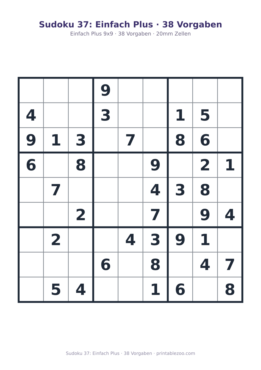 Sudoku 37: Einfach Plus · 38 Vorgaben als druckfertige Vorschau, Katalognummer 240107