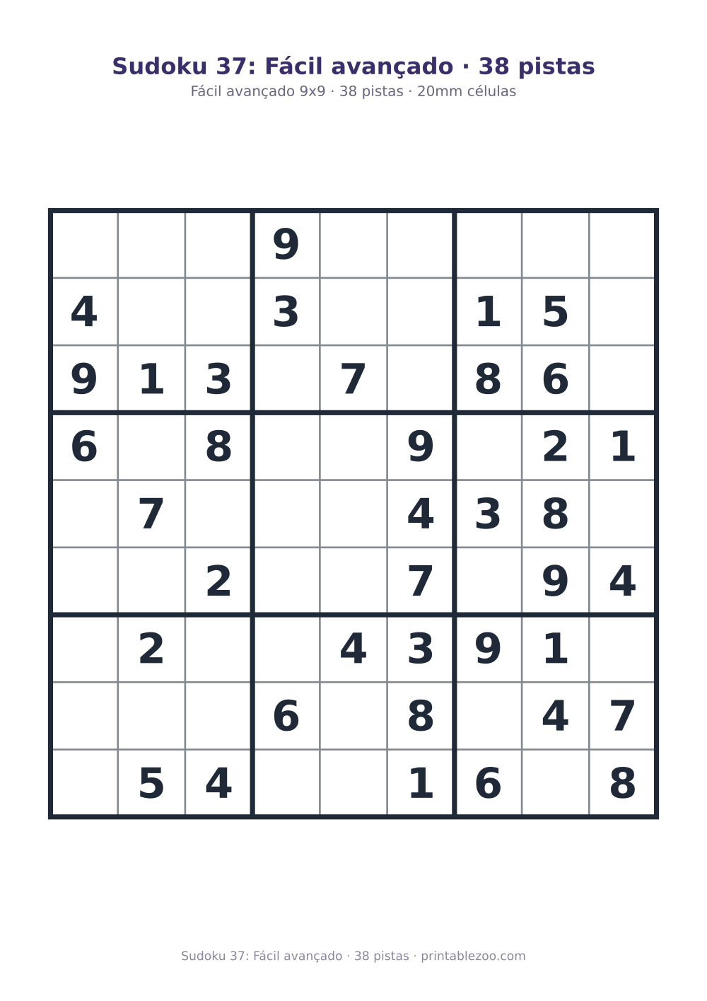 Prévia pronta para imprimir: Sudoku 37: Fácil avançado · 38 pistas, catálogo nº 240107