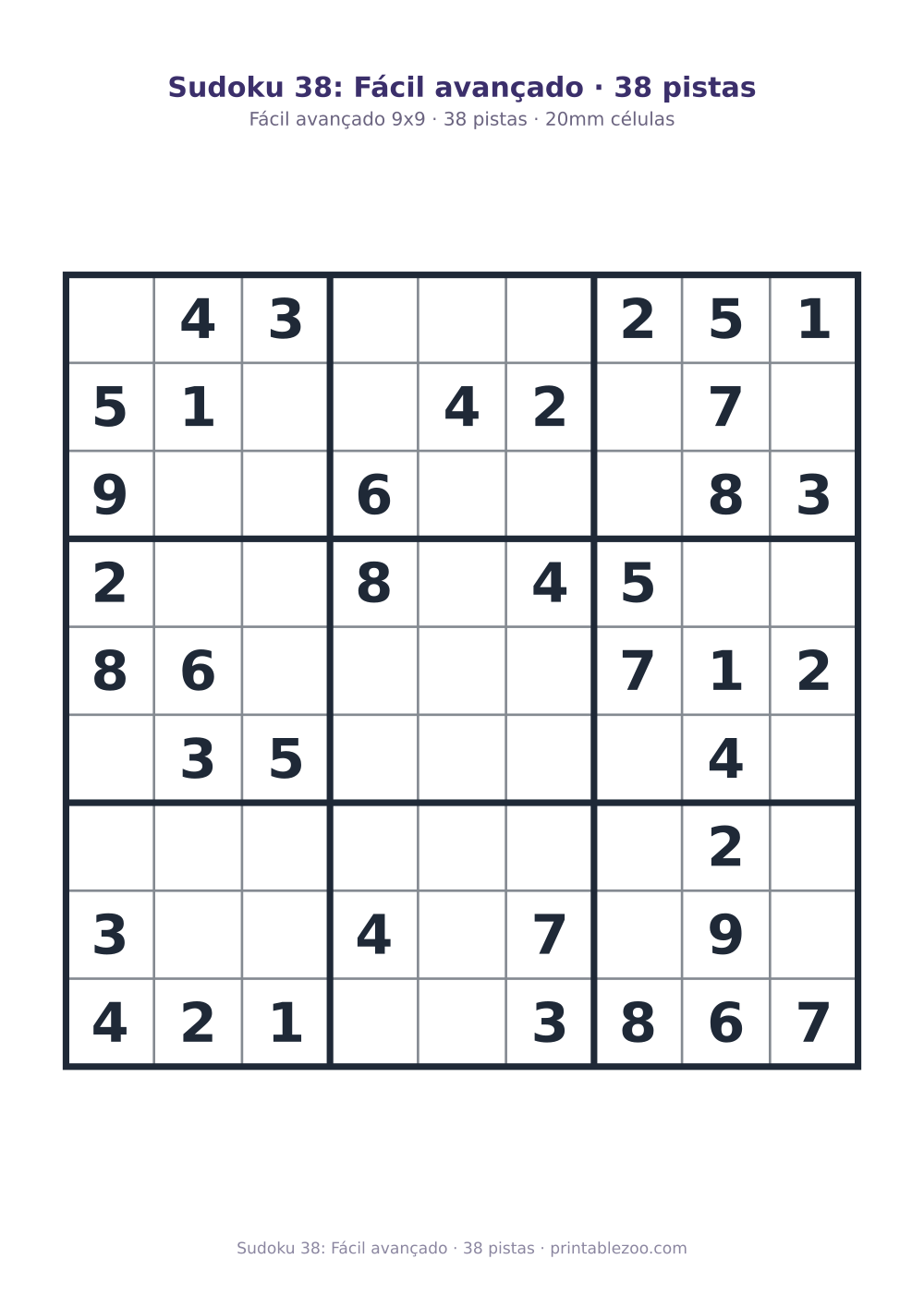 Prévia pronta para imprimir: Sudoku 38: Fácil avançado · 38 pistas, catálogo nº 240108