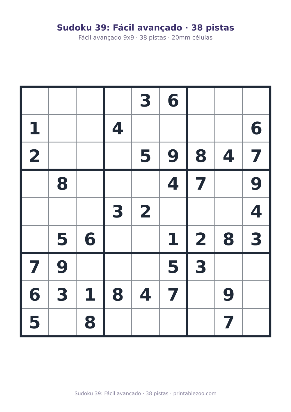Prévia pronta para imprimir: Sudoku 39: Fácil avançado · 38 pistas, catálogo nº 240109