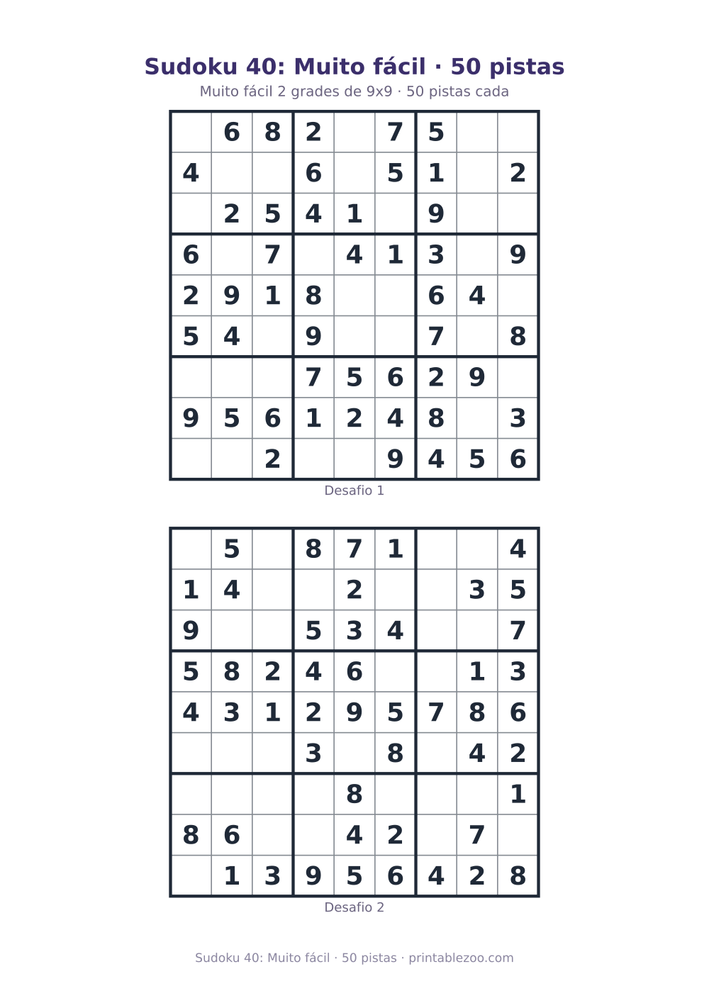 Prévia pronta para imprimir: Sudoku 40: Muito fácil · 50 pistas, catálogo nº 240110