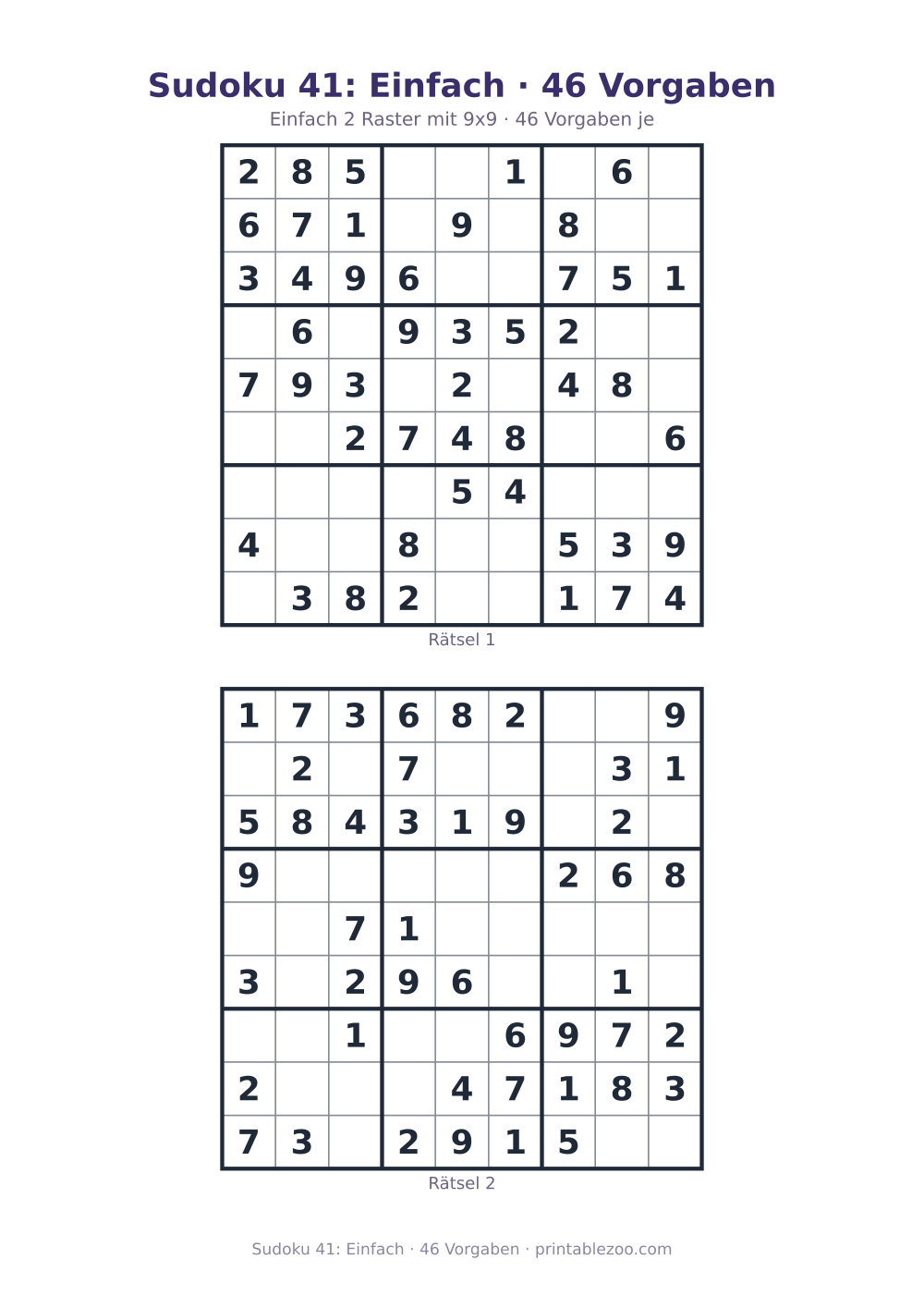 Sudoku 41: Einfach · 46 Vorgaben als druckfertige Vorschau, Katalognummer 240111