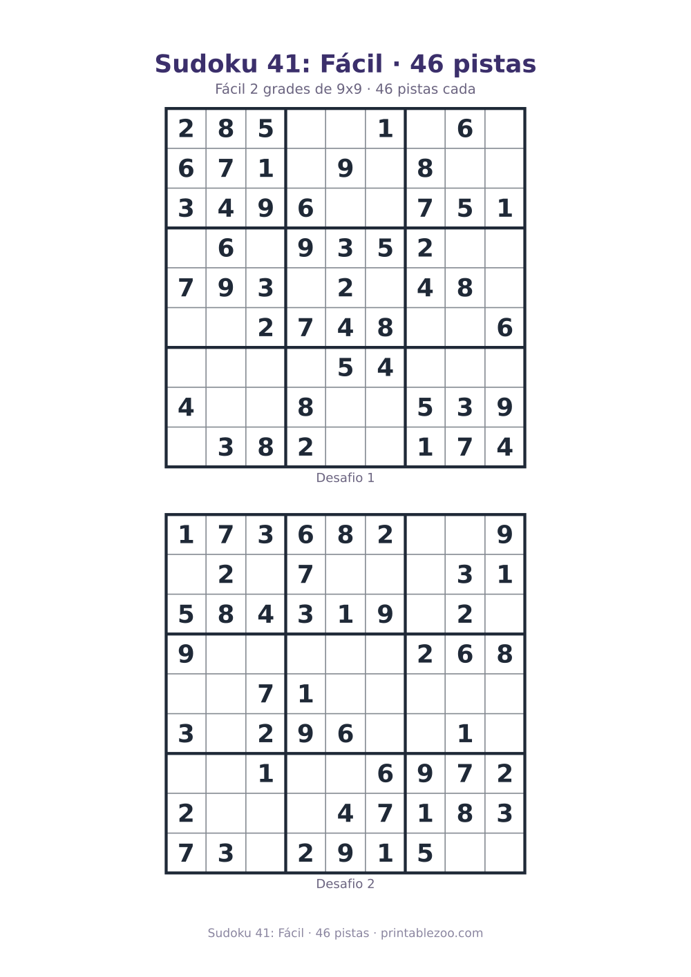 Prévia pronta para imprimir: Sudoku 41: Fácil · 46 pistas, catálogo nº 240111