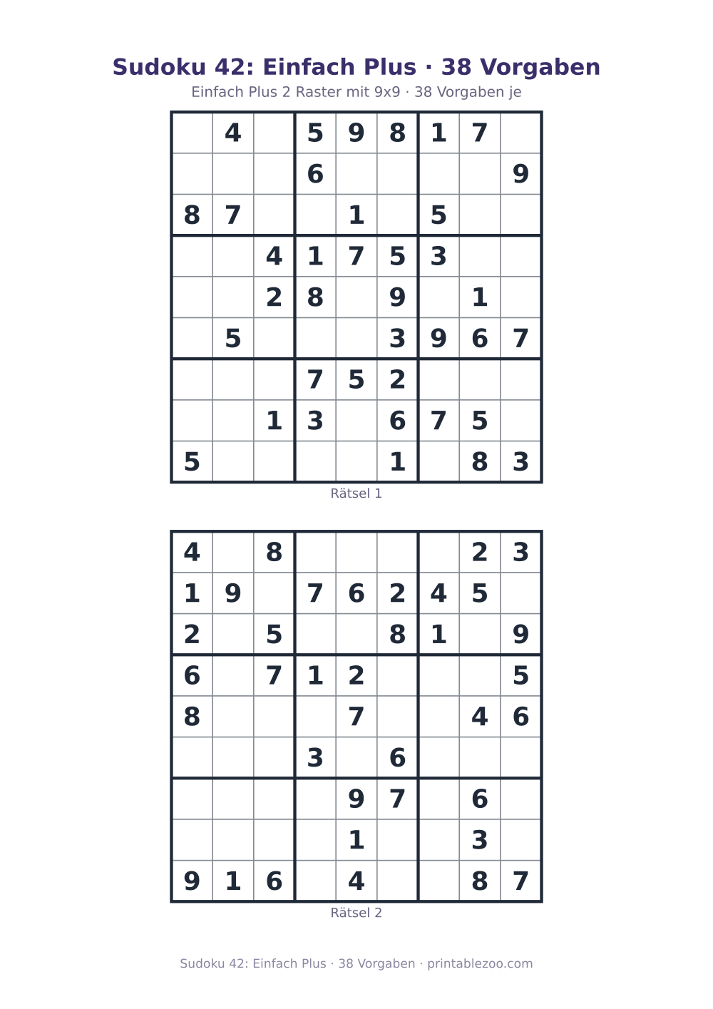 Sudoku 42: Einfach Plus · 38 Vorgaben als druckfertige Vorschau, Katalognummer 240112