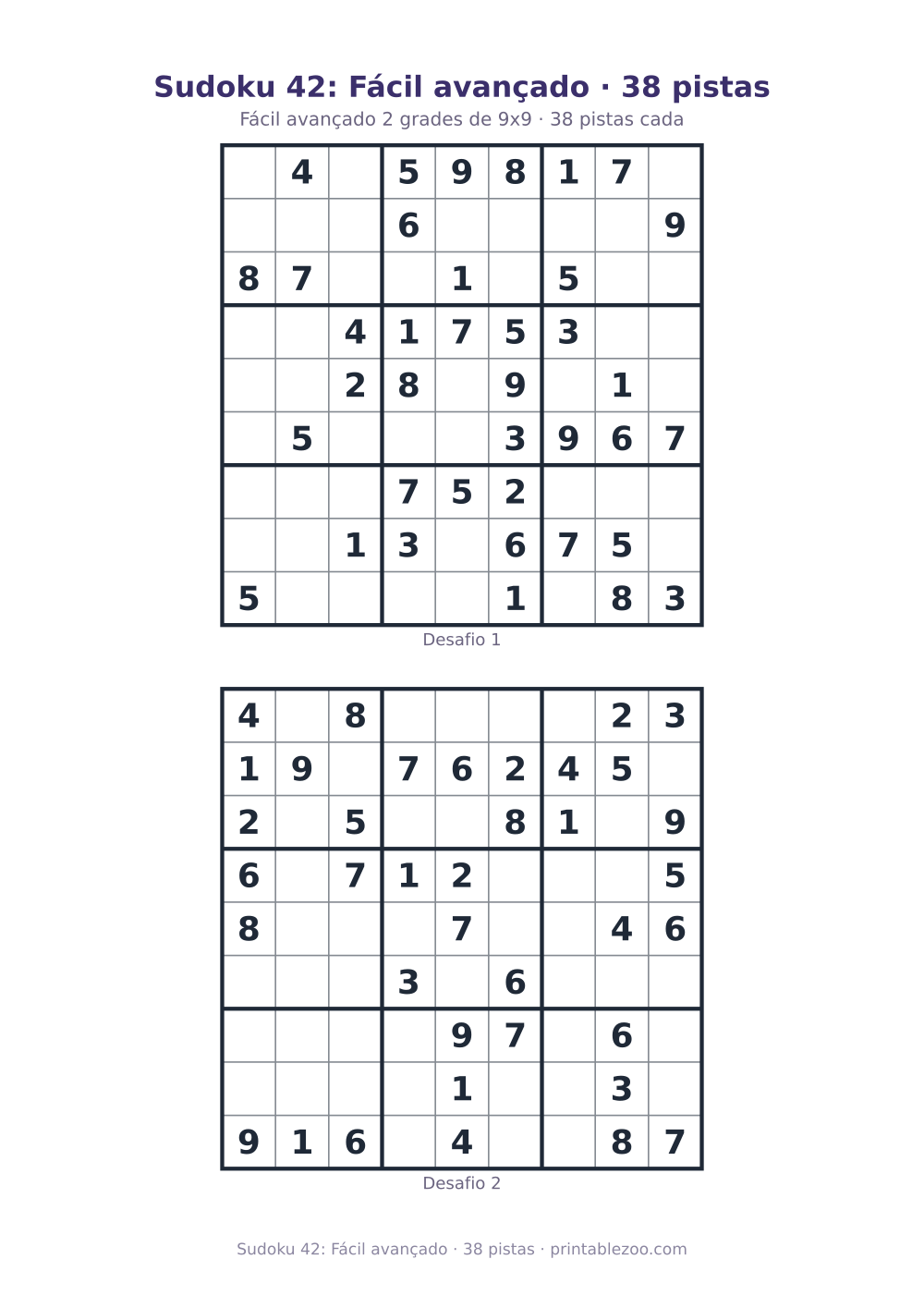 Prévia pronta para imprimir: Sudoku 42: Fácil avançado · 38 pistas, catálogo nº 240112