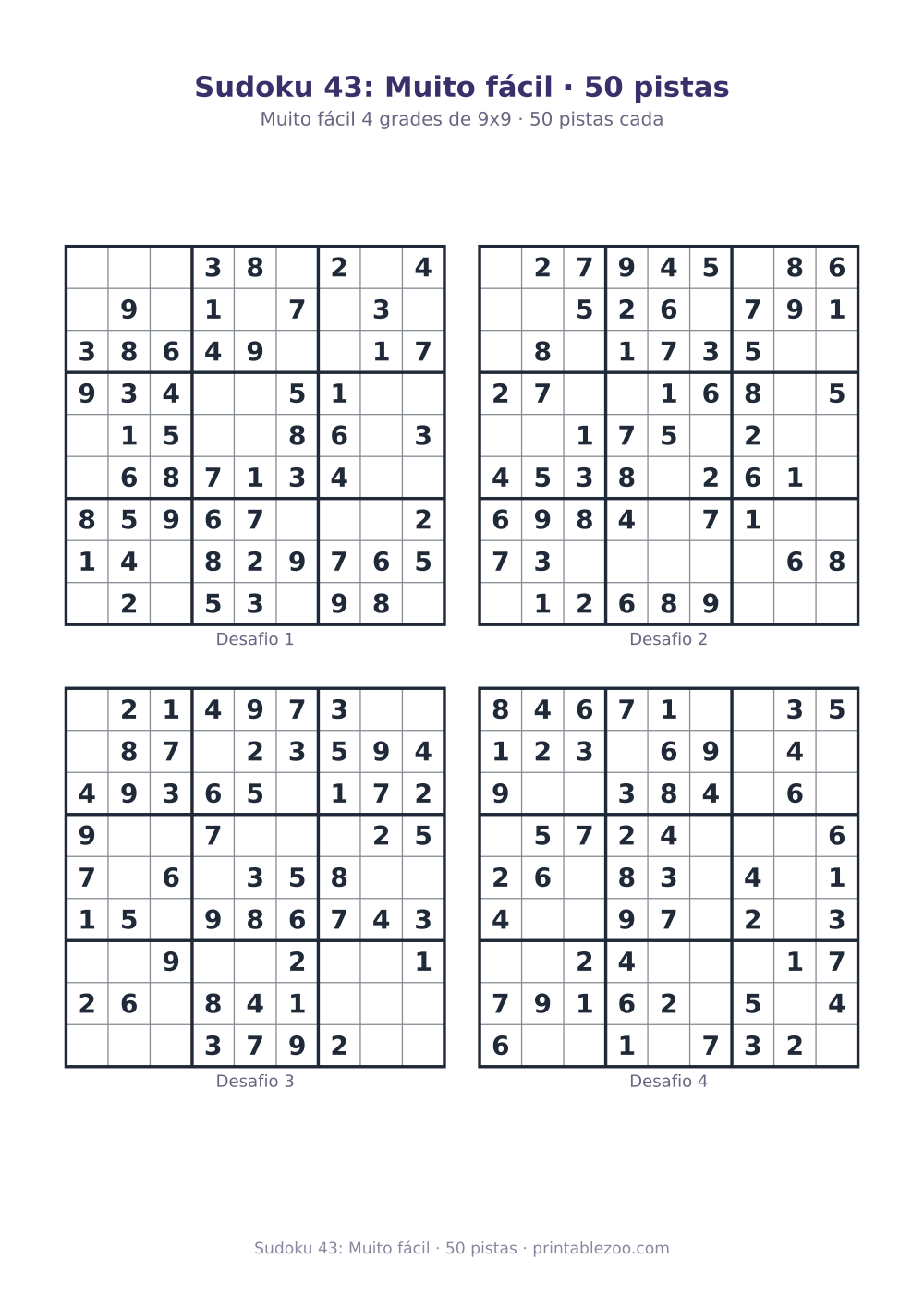 Prévia pronta para imprimir: Sudoku 43: Muito fácil · 50 pistas, catálogo nº 240113